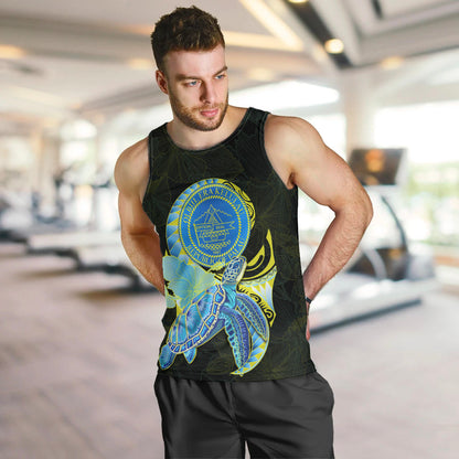 Palau Men Tank Top Hibiscus Turtle Mix Coat Of Arms Black Version
