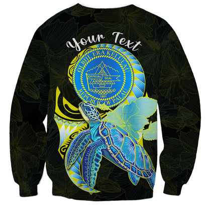 Custom Personalised Palau Sweatshirt Hibiscus Turtle Mix Coat Of Arms Black Version