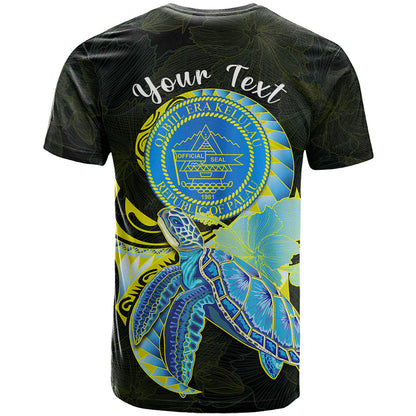 (Custom Personalised) Palau T Shirt Hibiscus Turtle Mix Coat Of Arms Black Version