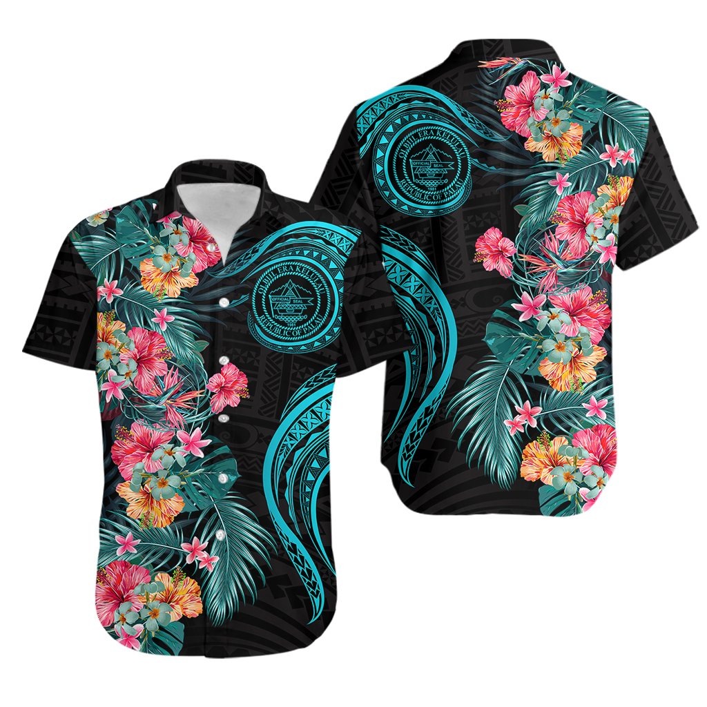 Palau Hawaiian Shirt Tropical Flowers With Polynesian Pattern