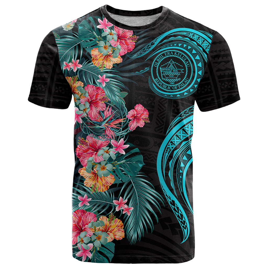 Palau T Shirt Tropical Flowers With Polynesian Pattern
