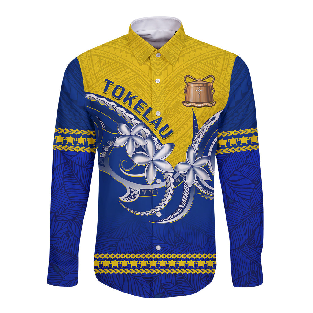 Tokelau Long Sleeve Button Shirt Tokelauan Tatau Plumeria Special Style