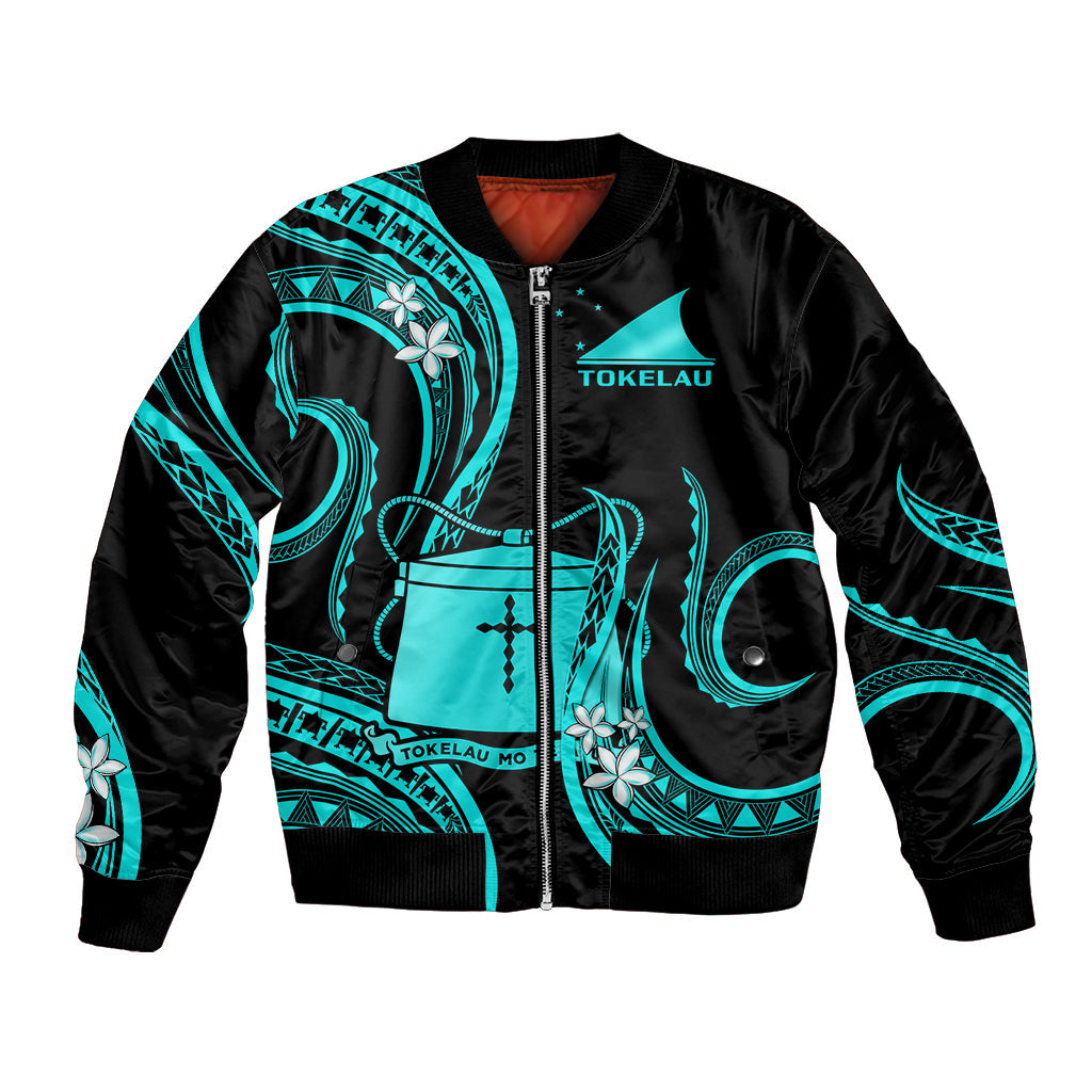 Tokelau Bomber Jacket Tokelauan Tatau With Badge Light Turquoise