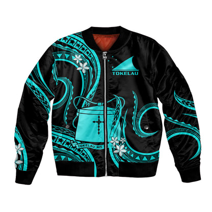 Tokelau Bomber Jacket Tokelauan Tatau With Badge Light Turquoise