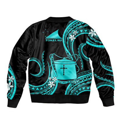 Tokelau Bomber Jacket Tokelauan Tatau With Badge Light Turquoise