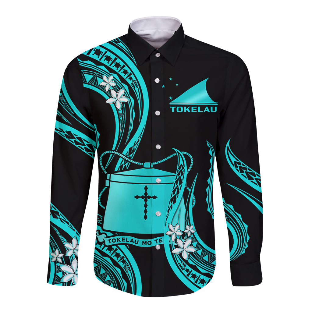 Tokelau Long Sleeve Button Shirt Tokelauan Tatau With Badge Light Turquoise