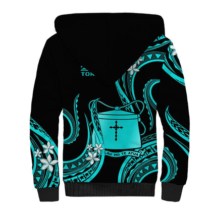 Tokelau Sherpa Hoodie Tokelauan Tatau With Badge Light Turquoise