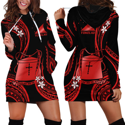 Tokelau Hoodie Dress Tokelauan Tatau With Badge Red