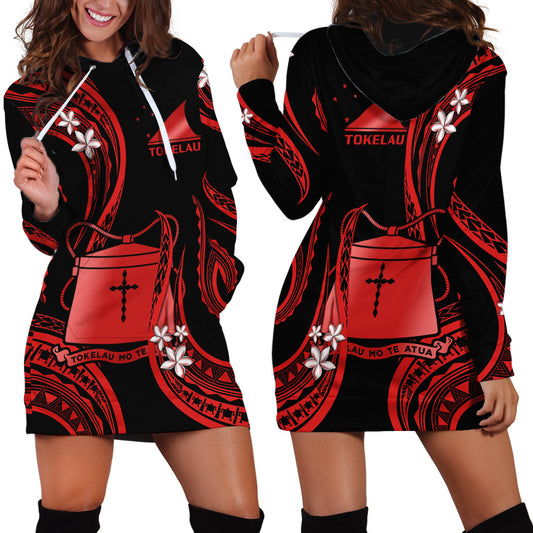 Tokelau Hoodie Dress Tokelauan Tatau With Badge Red