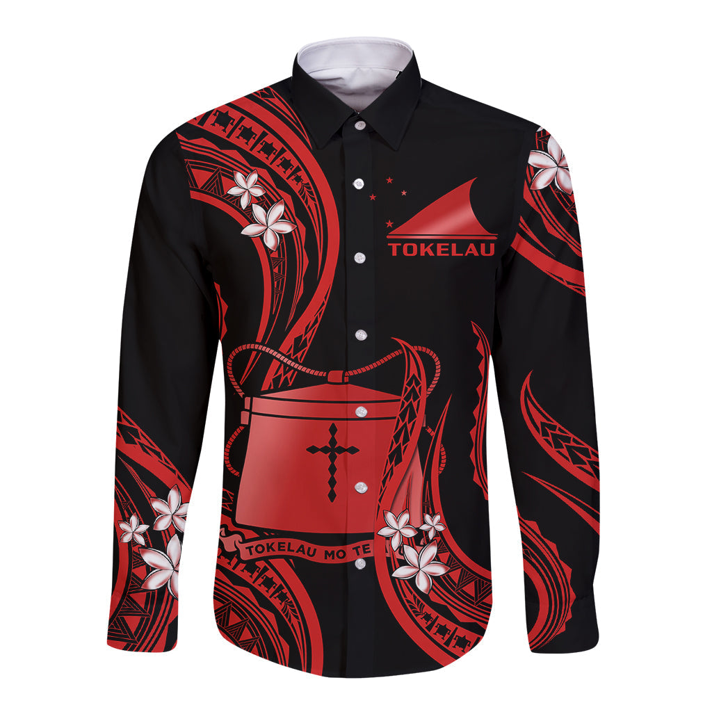 Tokelau Long Sleeve Button Shirt Tokelauan Tatau With Badge Red