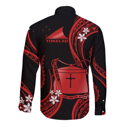 Tokelau Long Sleeve Button Shirt Tokelauan Tatau With Badge Red