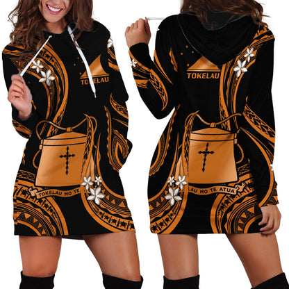 Tokelau Hoodie Dress Tokelauan Tatau With Badge Gold