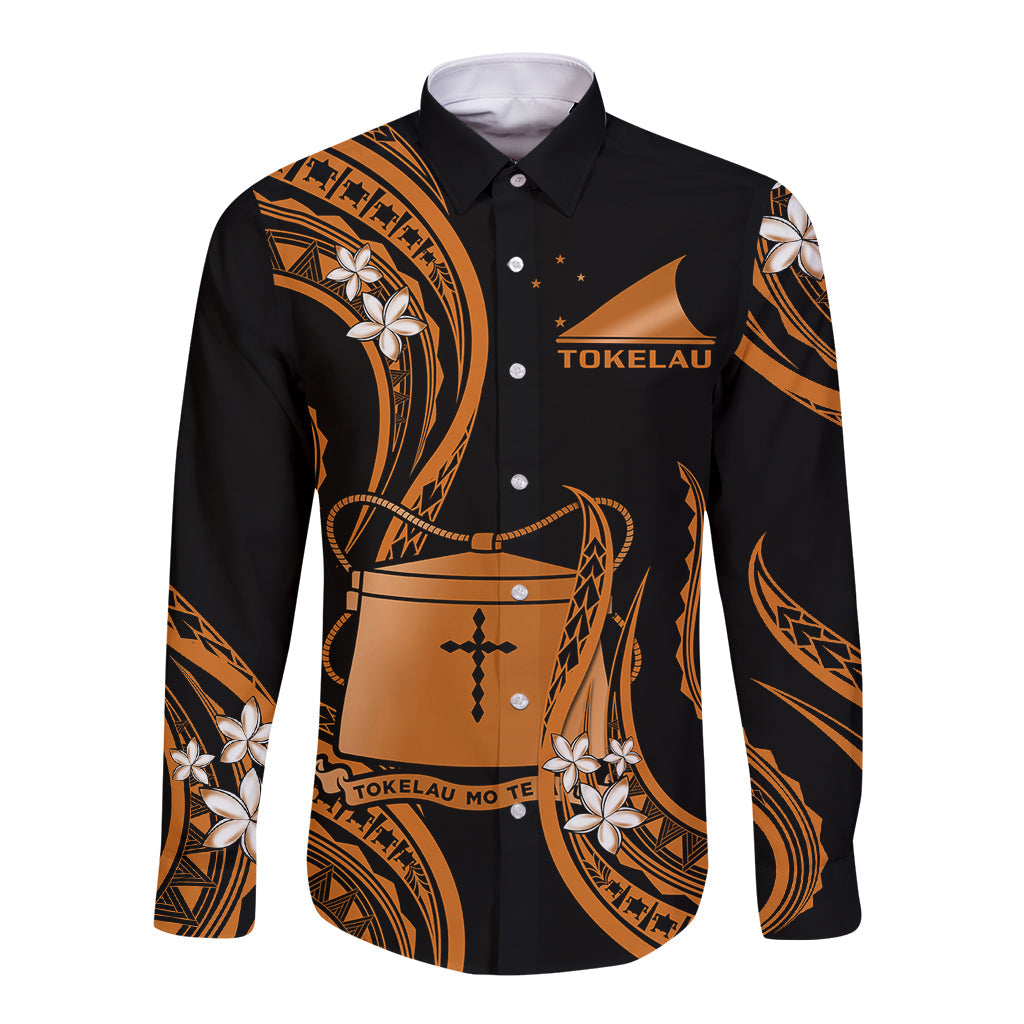 Tokelau Long Sleeve Button Shirt Tokelauan Tatau With Badge Gold