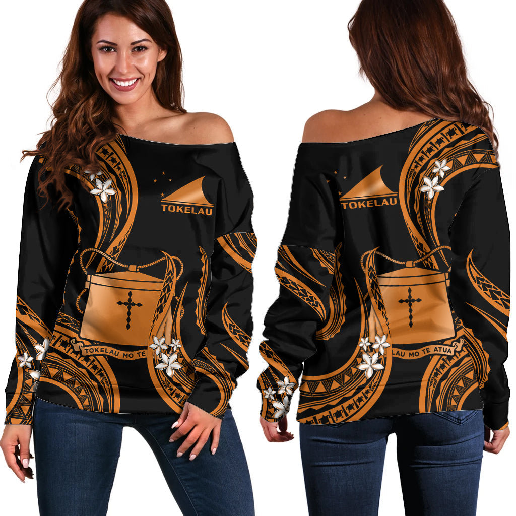 Tokelau Off Shoulder Sweater Tokelauan Tatau With Badge Gold