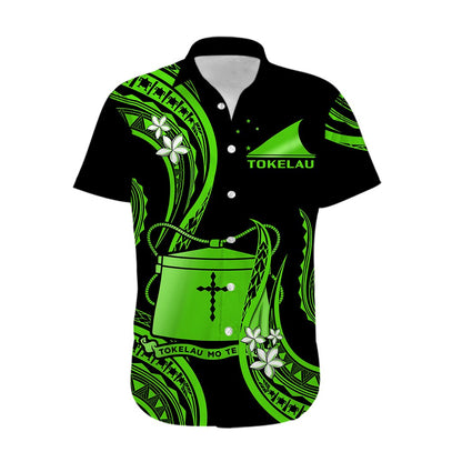 Tokelau Hawaiian Shirt Tokelauan Tatau With Badge Green