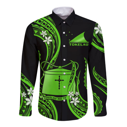 Tokelau Long Sleeve Button Shirt Tokelauan Tatau With Badge Green