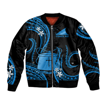 Tokelau Bomber Jacket Tokelauan Tatau With Badge Blue