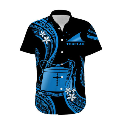 Tokelau Hawaiian Shirt Tokelauan Tatau With Badge Blue