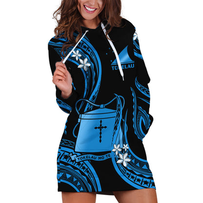 Tokelau Hoodie Dress Tokelauan Tatau With Badge Blue