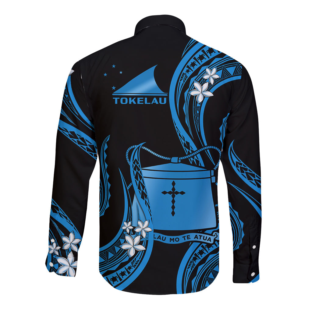 Tokelau Long Sleeve Button Shirt Tokelauan Tatau With Badge Blue