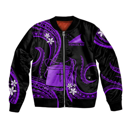 Tokelau Bomber Jacket Tokelauan Tatau With Badge Purple