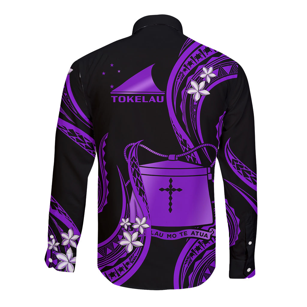 Tokelau Long Sleeve Button Shirt Tokelauan Tatau With Badge Purple