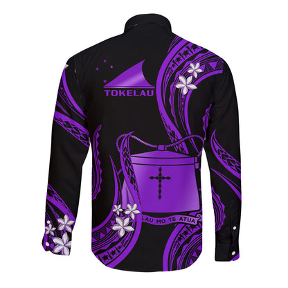 Tokelau Long Sleeve Button Shirt Tokelauan Tatau With Badge Purple