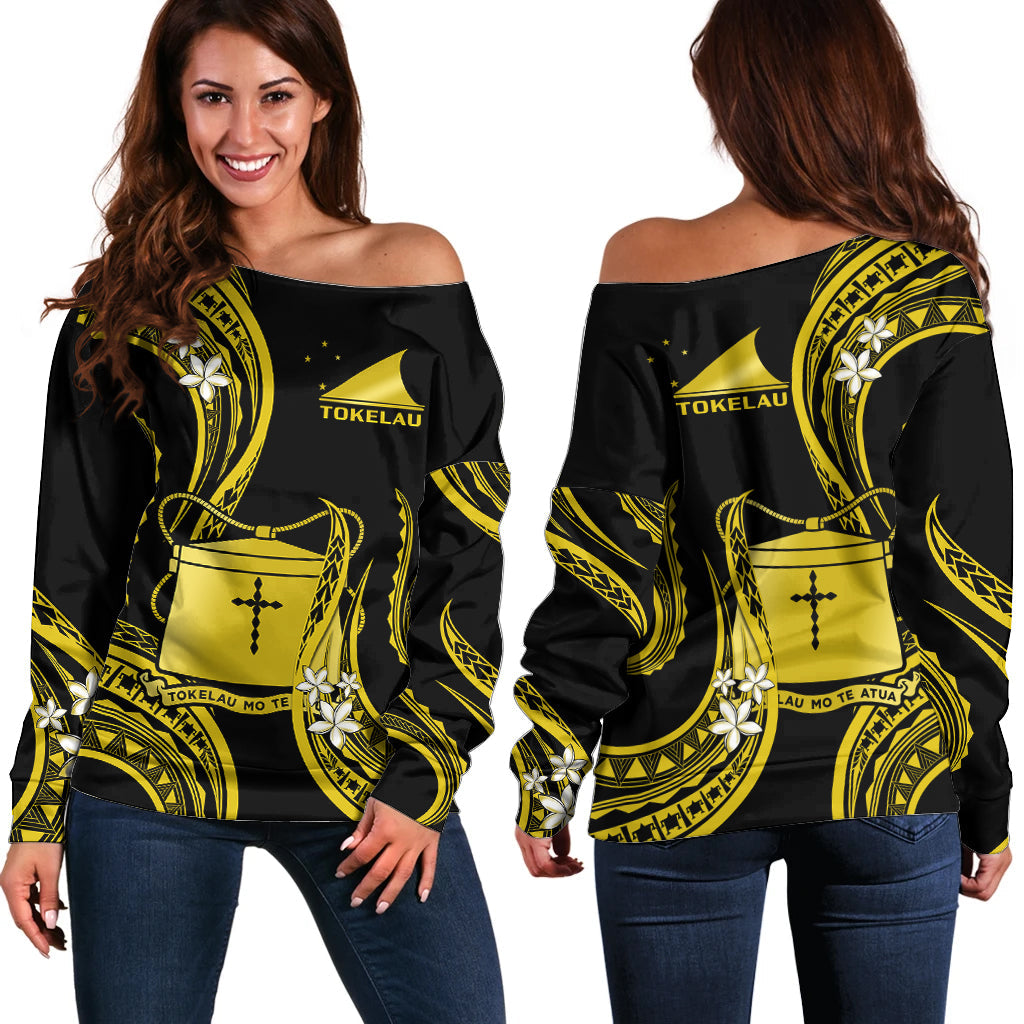 Tokelau Off Shoulder Sweater Tokelauan Tatau With Badge Yellow