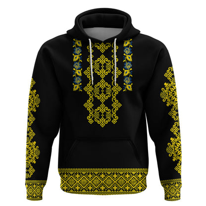 Personalised Ukraine Hoodie Black Ukrainian Folk Pattern