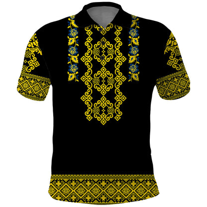 Personalised Ukraine Polo Shirt Black Ukrainian Folk Pattern