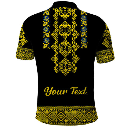 Personalised Ukraine Polo Shirt Black Ukrainian Folk Pattern
