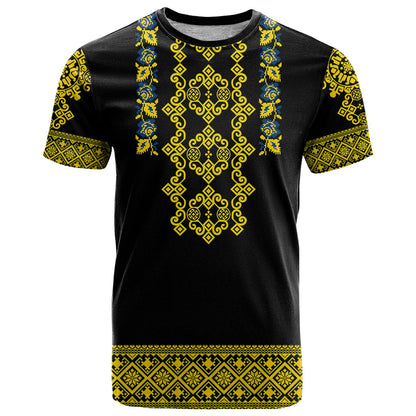 Personalised Ukraine T Shirt Black Ukrainian Folk Pattern
