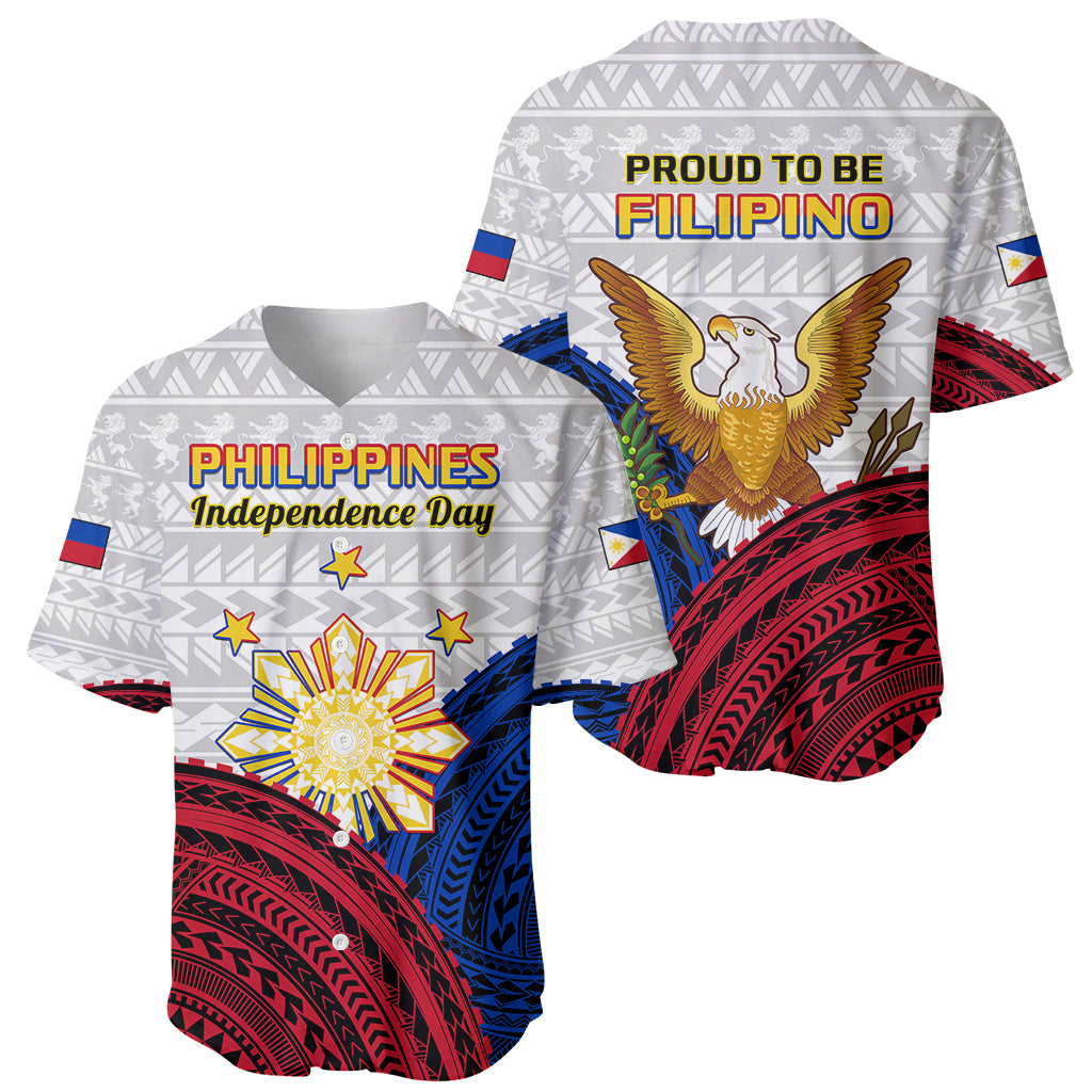 Philippines Independence Day Baseball Jersey Proud To Be Filipino Polynesian Pattern