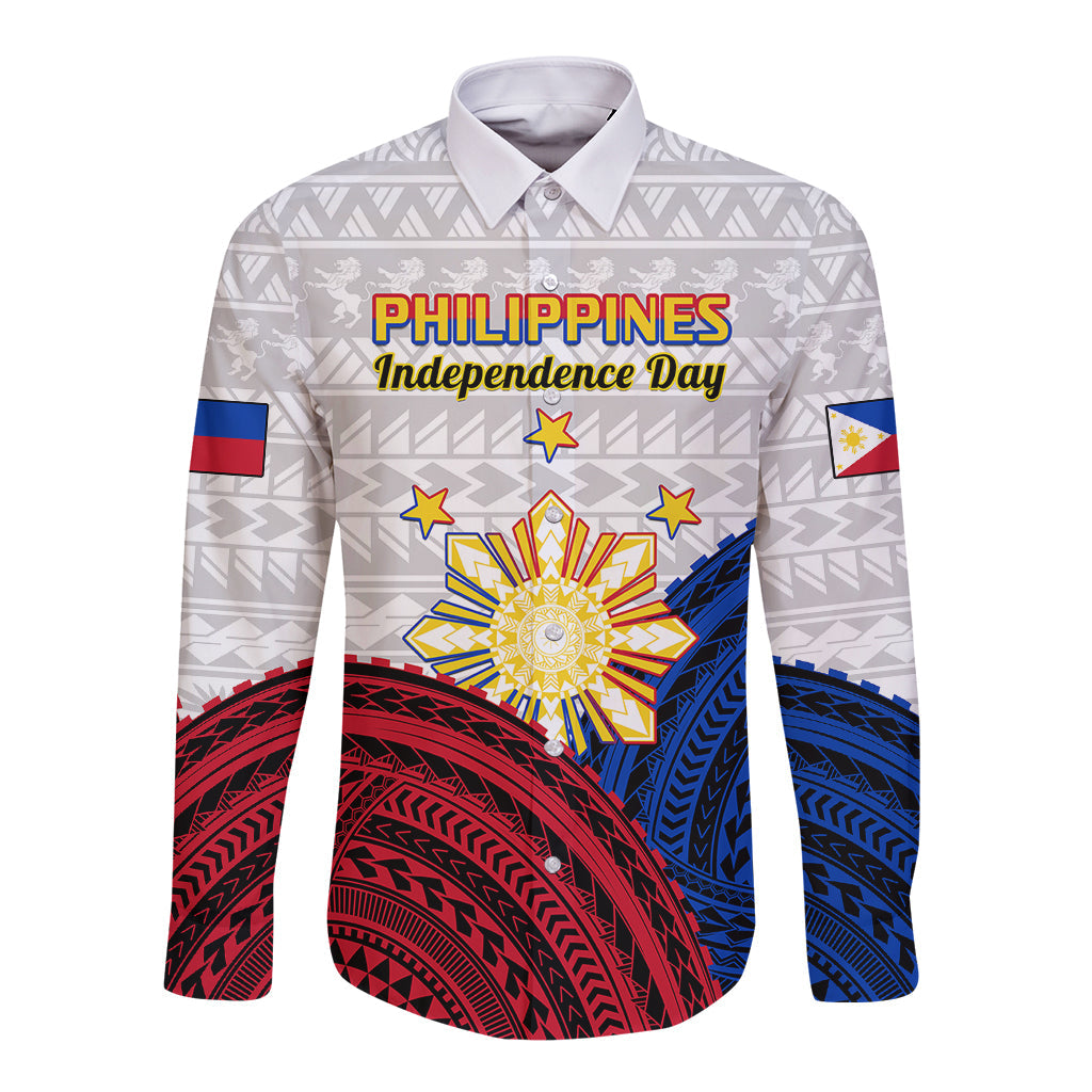 Philippines Independence Day Long Sleeve Button Shirt Proud To Be Filipino Polynesian Pattern