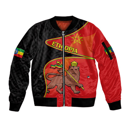 Ethiopia Derg Downfall Day Sleeve Zip Bomber Jacket Ethiopian Lion Of Judah