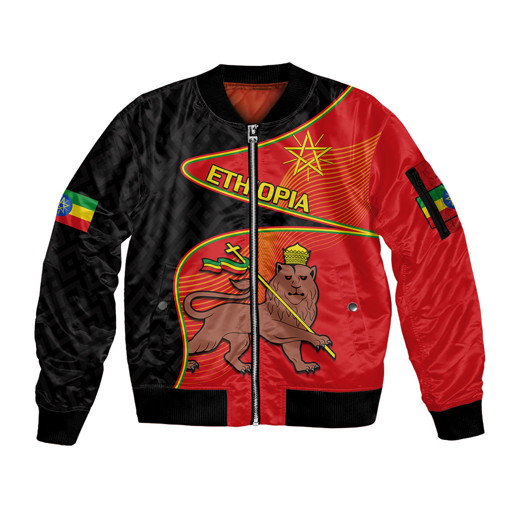 (Custom Personalised) Ethiopia Derg Downfall Day Sleeve Zip Bomber Jacket Ethiopian Lion Of Judah