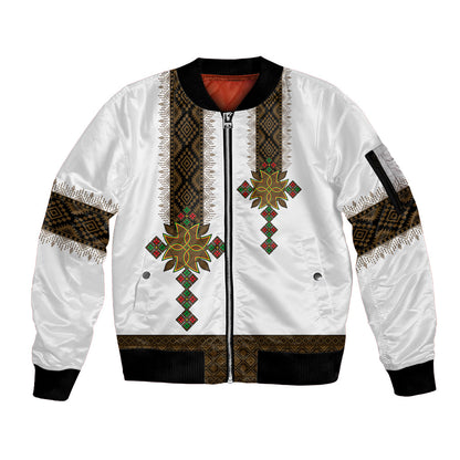 Ethiopia Sleeve Zip Bomber Jacket Ethiopian Tilet With African Pattern Ver.01