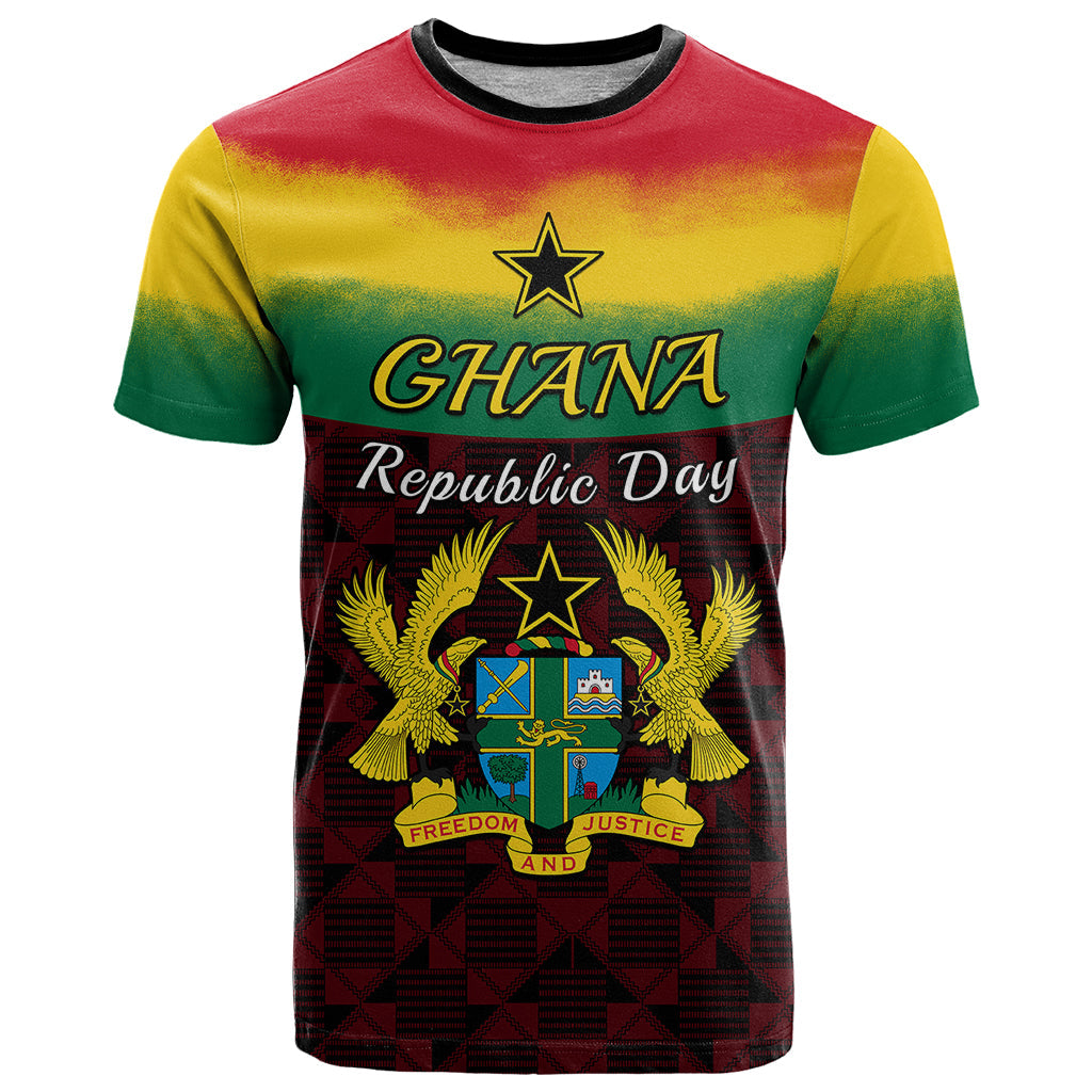 Personalised 1 July Ghana Republic Day T Shirt African Pattern Mix Flag Unique Style