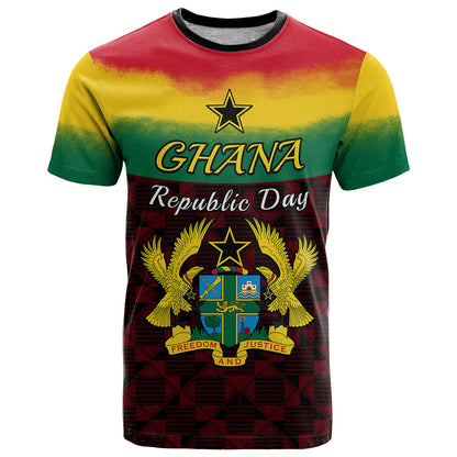 Personalised 1 July Ghana Republic Day T Shirt African Pattern Mix Flag Unique Style