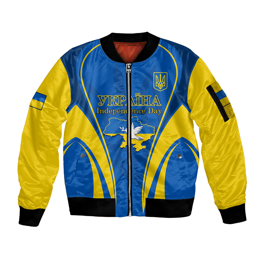 Custom Ukraine Sleeve Zip Bomber Jacket Happy Ukrainian 32nd Independence Anniversary