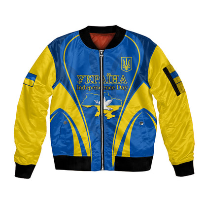 Custom Ukraine Sleeve Zip Bomber Jacket Happy Ukrainian 32nd Independence Anniversary