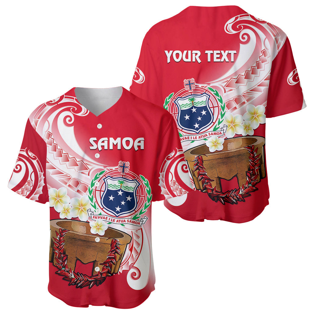 (Custom Personalised) Samoa Baseball Jersey Ula Fala Kava Bowl Plumeria Polynesian Red