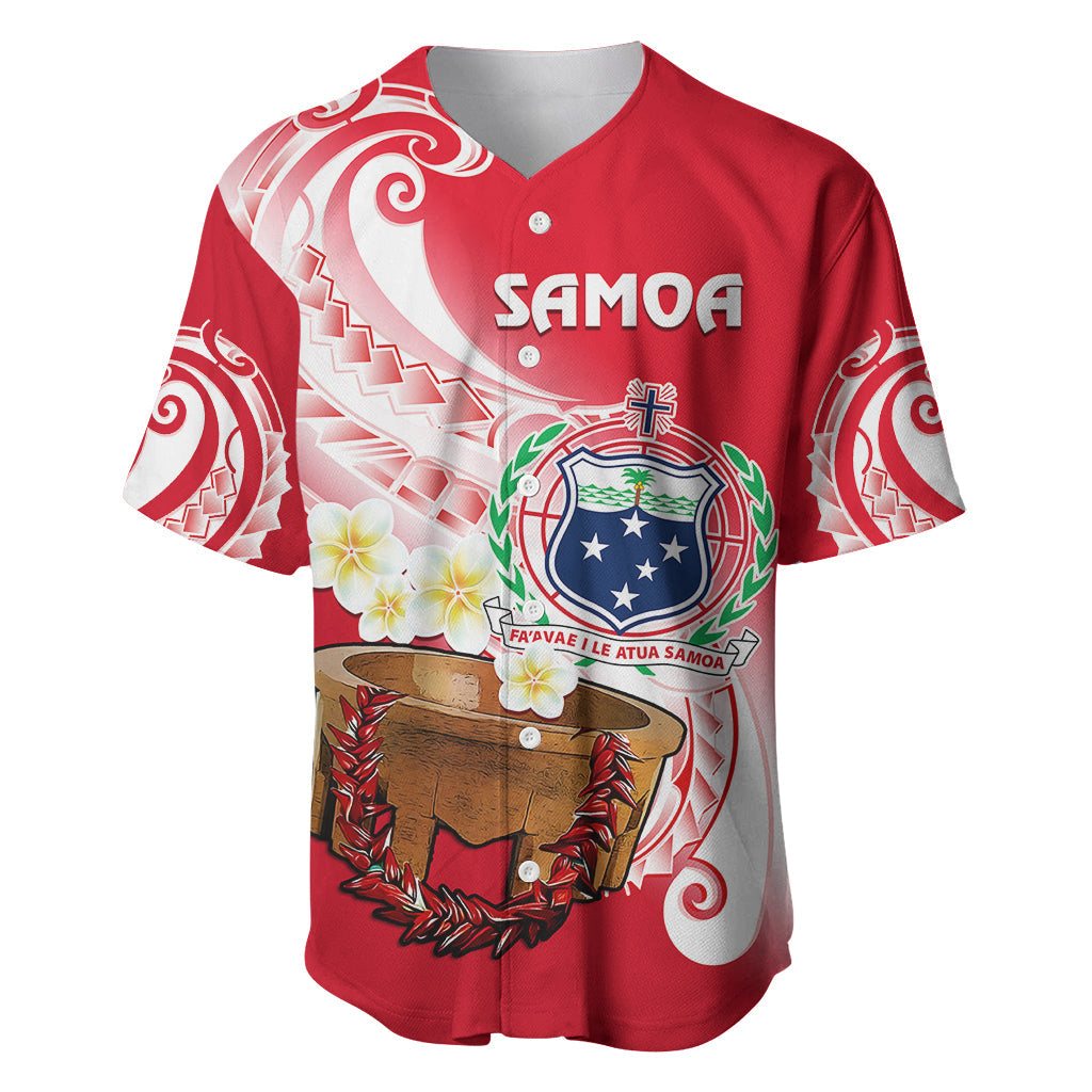 (Custom Personalised) Samoa Baseball Jersey Ula Fala Kava Bowl Plumeria Polynesian Red