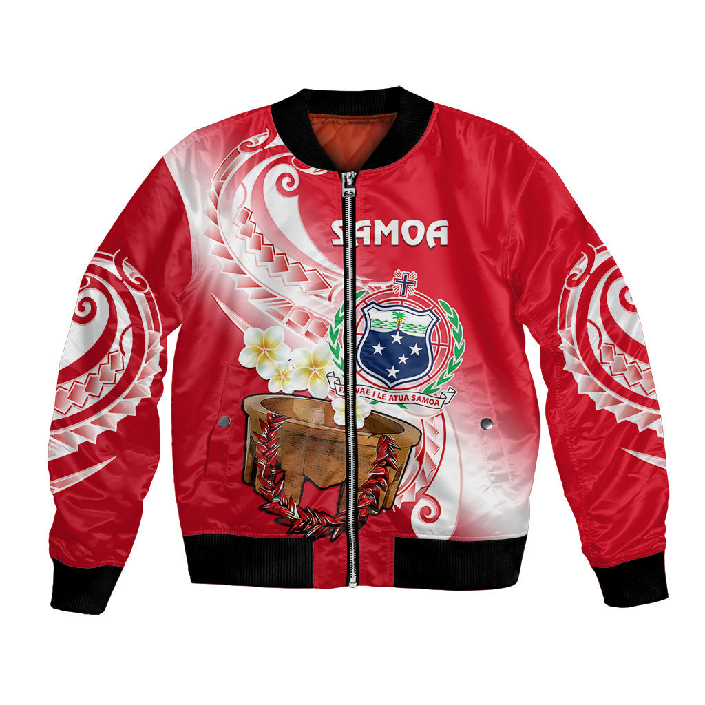 (Custom Personalised) Samoa Bomber Jacket Ula Fala Kava Bowl Plumeria Polynesian Red