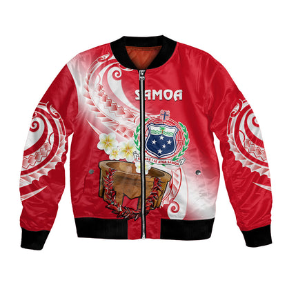 (Custom Personalised) Samoa Bomber Jacket Ula Fala Kava Bowl Plumeria Polynesian Red