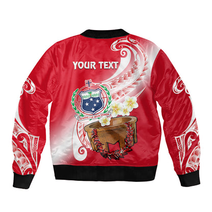 (Custom Personalised) Samoa Bomber Jacket Ula Fala Kava Bowl Plumeria Polynesian Red