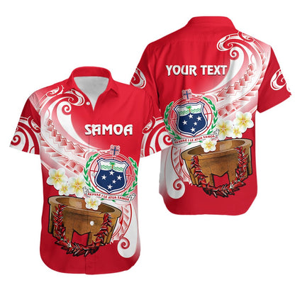 Custom Personalised Samoa Hawaiian Shirt Ula Fala Kava Bowl Plumeria Polynesian Red