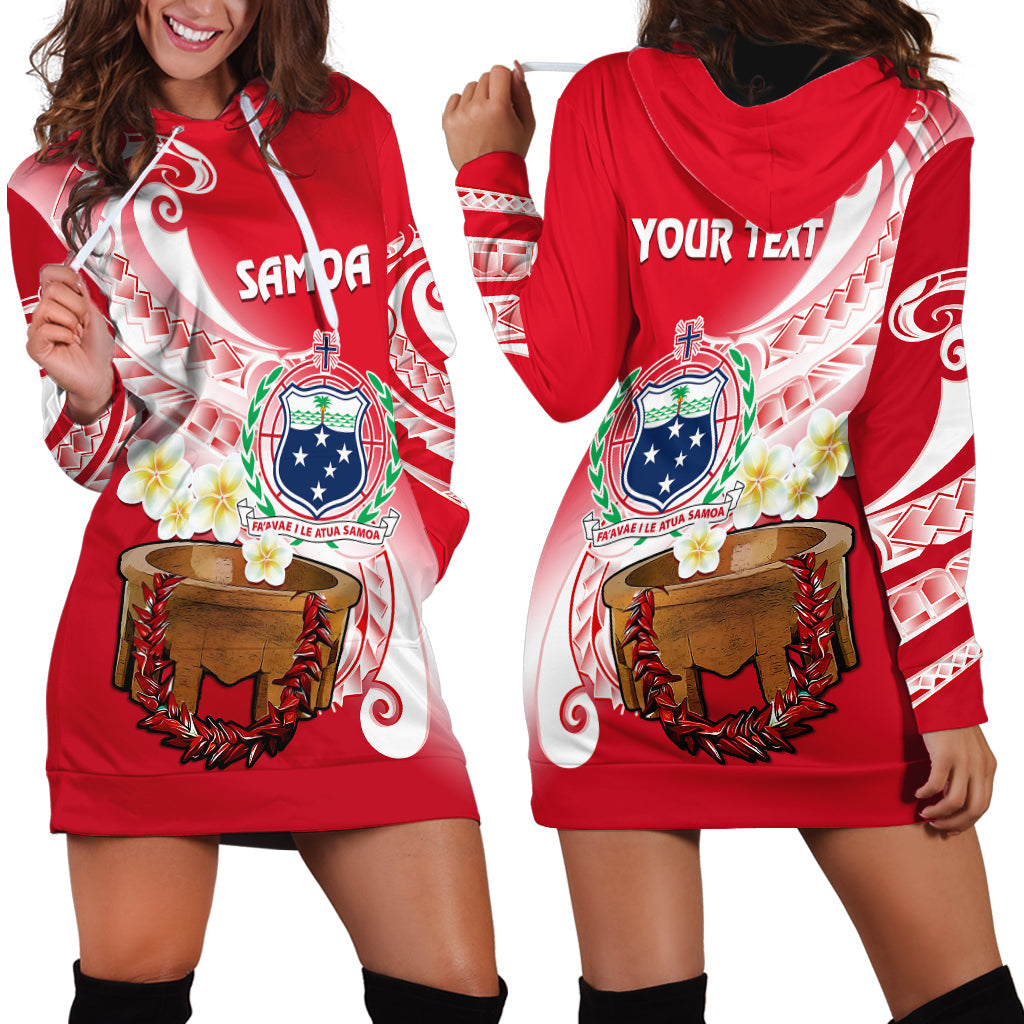 Custom Personalised Samoa Hoodie Dress Ula Fala Kava Bowl Plumeria Polynesian Red