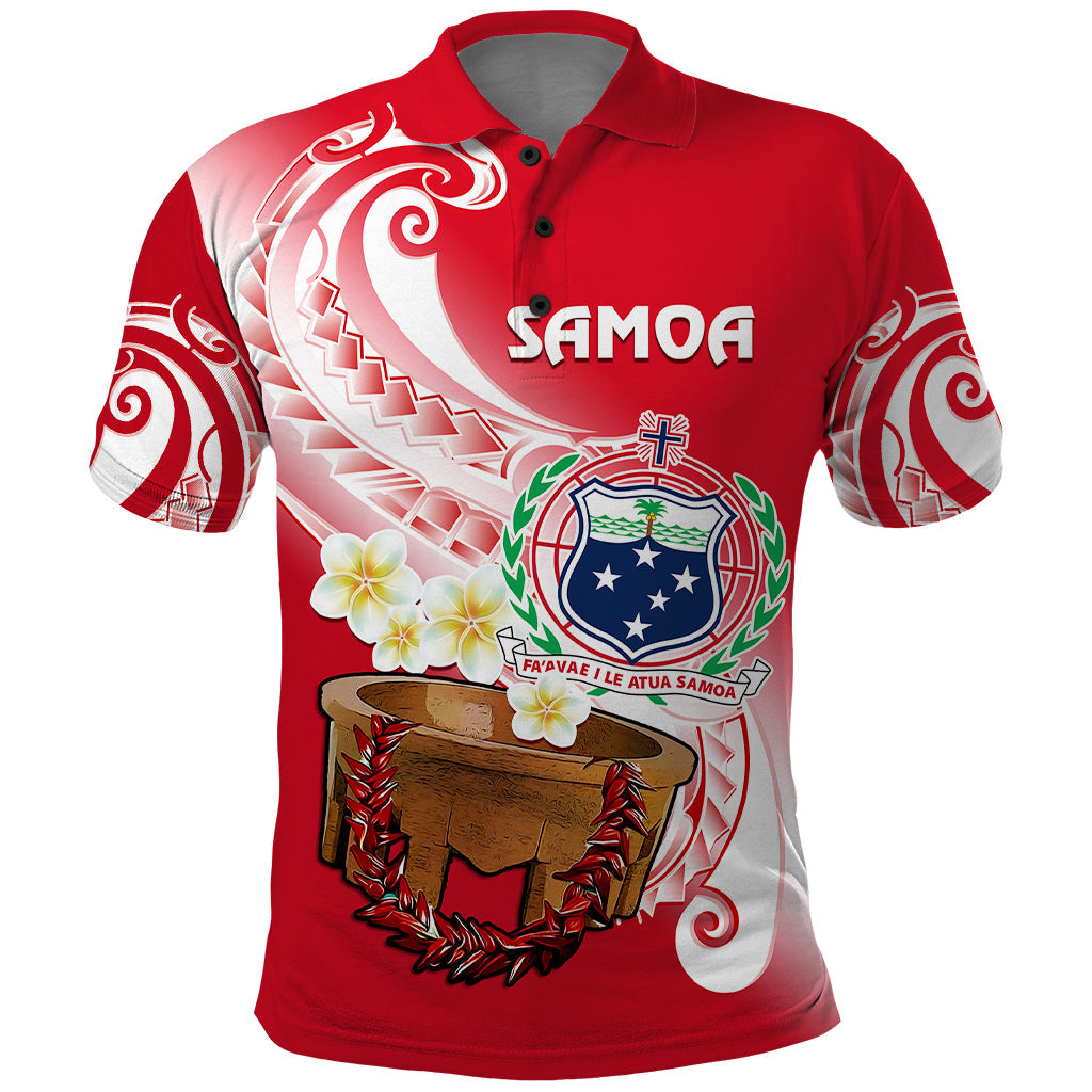 Custom Personalised Samoa Polo Shirt Ula Fala Kava Bowl Plumeria Polynesian Red