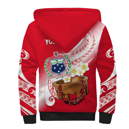 (Custom Personalised) Samoa Sherpa Hoodie Ula Fala Kava Bowl Plumeria Polynesian Red